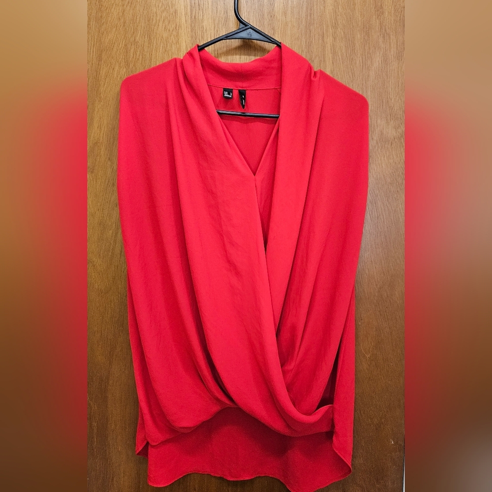 Red Draped Blouse Semi Sheer